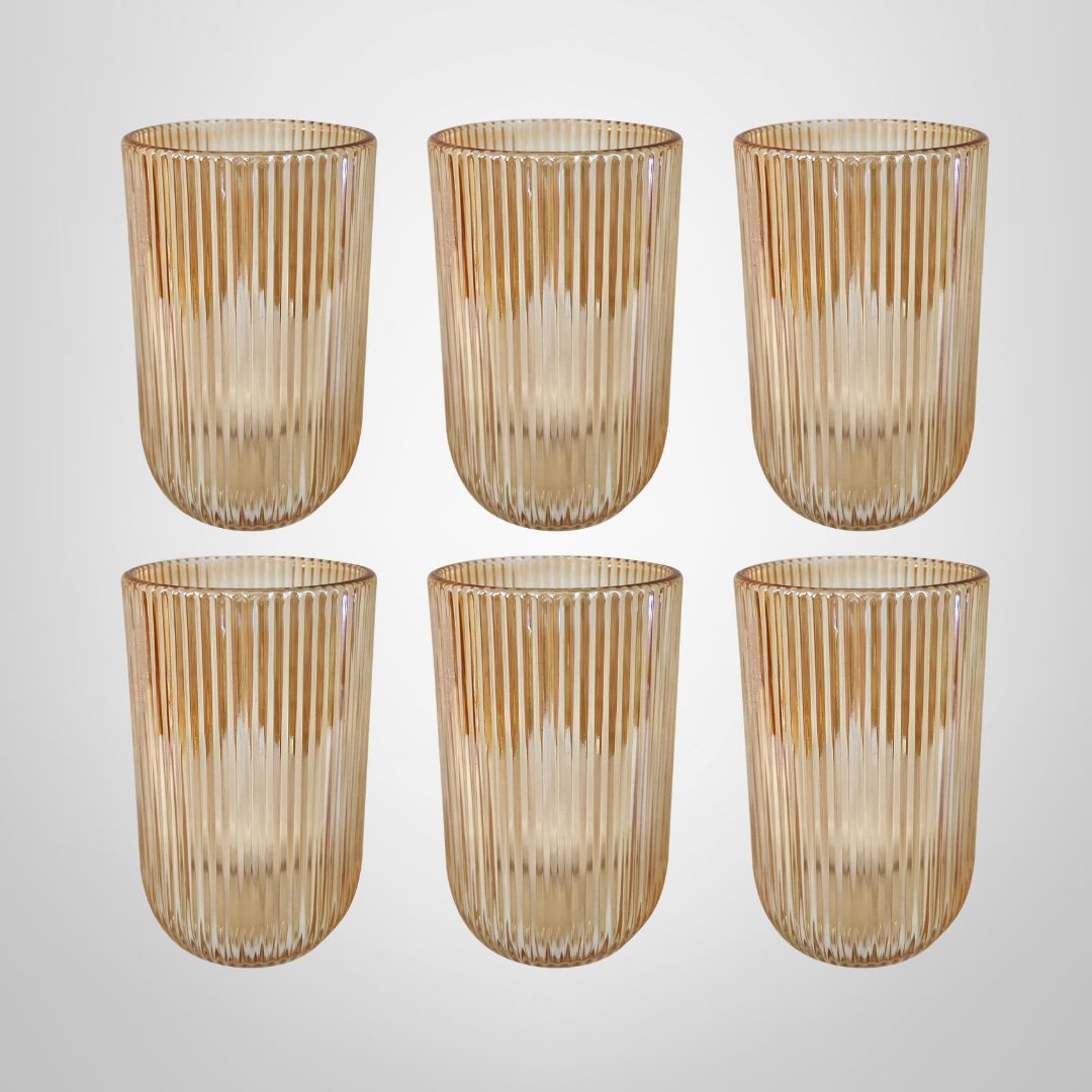 Juego Vasos de Vidrio Labrados Gold x6