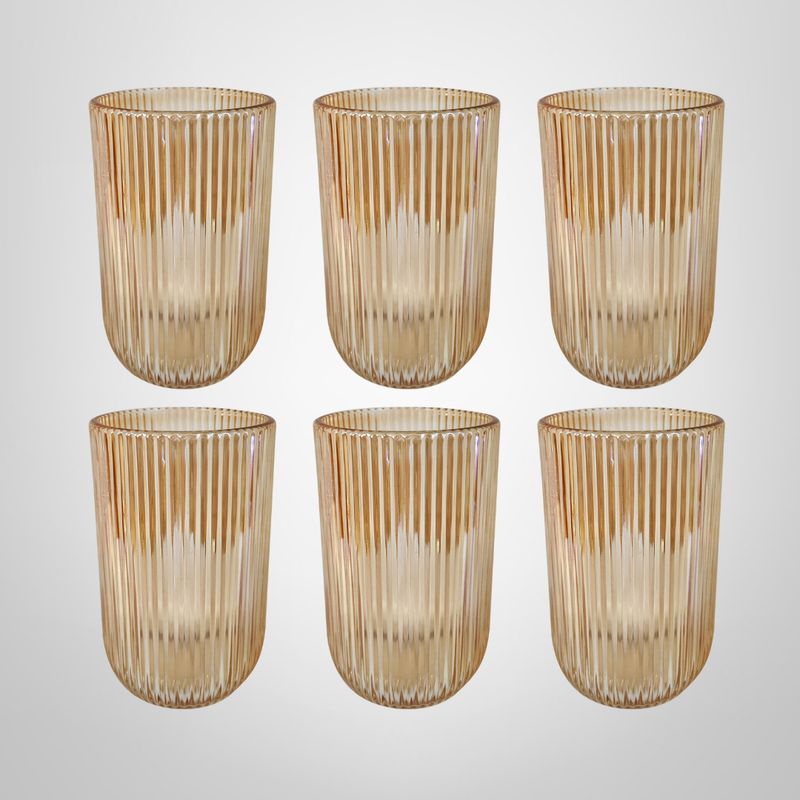 Juego Vasos de Vidrio Labrados Gold x6
