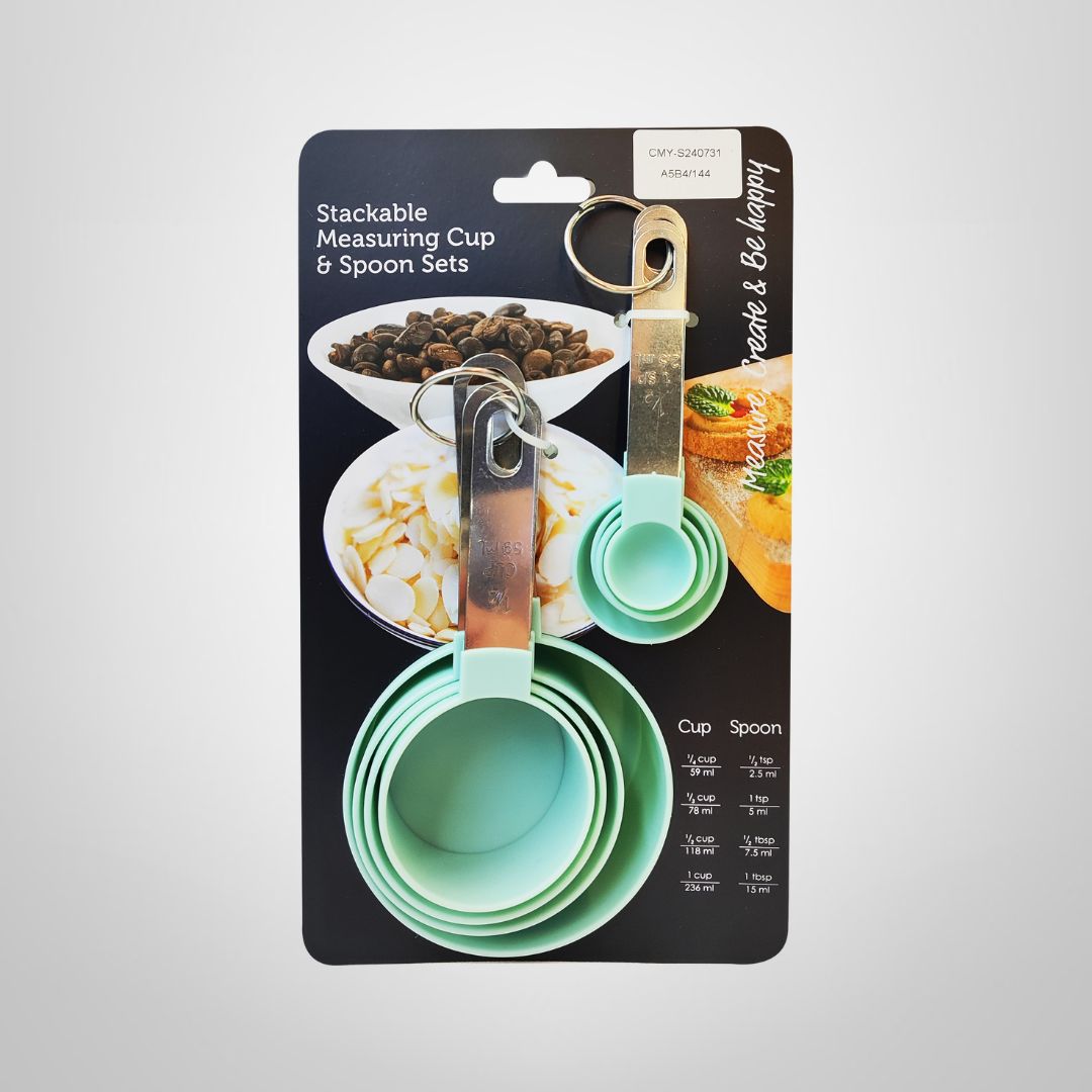 Juego Tazas y Cucharas Medidoras de Metal y Silicona