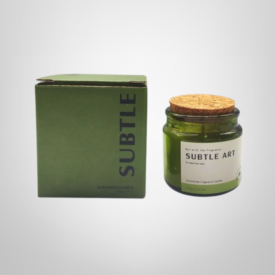 Vela Aromatica en Frasco de Vidrio Verde c/Tapa Corcho &quot;Subtle&quot; 6×6,3cm