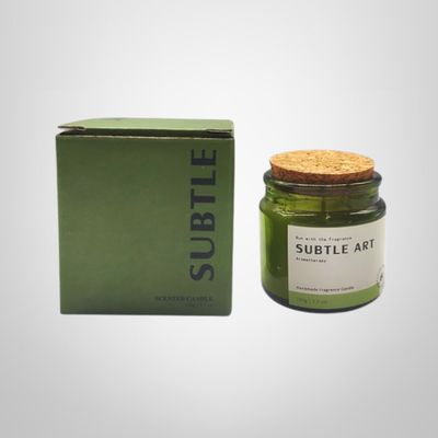 Vela Aromatica en Frasco de Vidrio Verde c/Tapa Corcho &quot;Subtle&quot; 6×6,3cm
