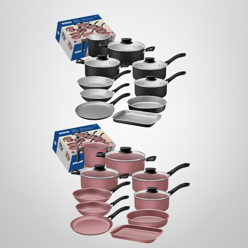 Juego de Ollas de Cocina Antiadherente 14 Piezas &quot;Linz&quot;  Rosa TRAMONTINA