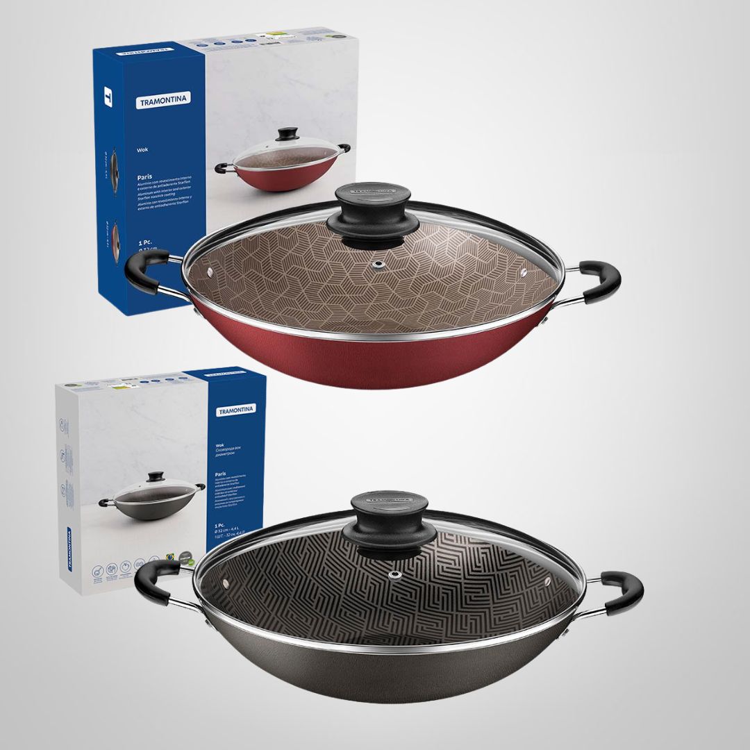 Wok c/Tapa y Asas 32cm Antiadherente &quot;Paris&quot; TRAMONTINA