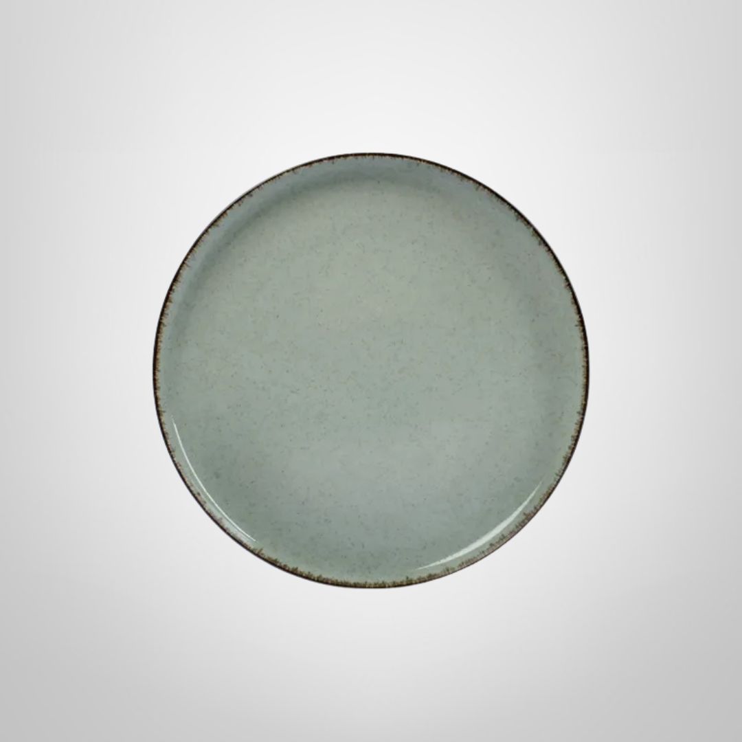 Plato de Cerámica Verde Opaco c/Borde Marrón 26cm