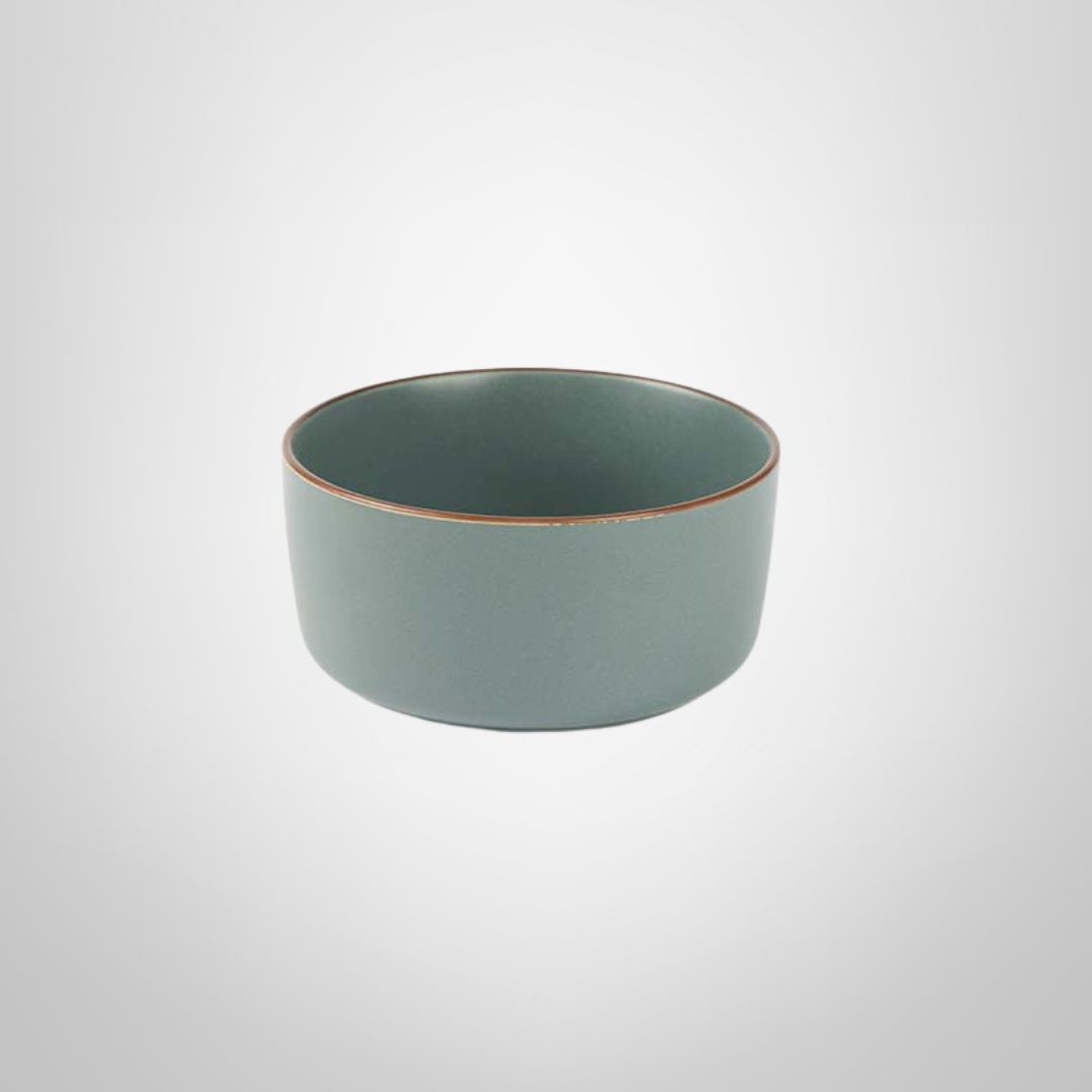 Bowl de Cerámica Verde Opaco c/Borde Marrón 14x6,8cm