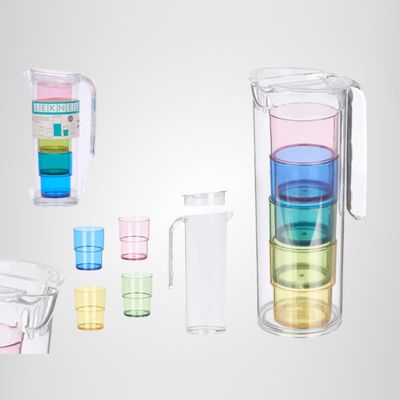 Set Jarra 1,6 Litros + 4 Vasos de Colores Acrilico