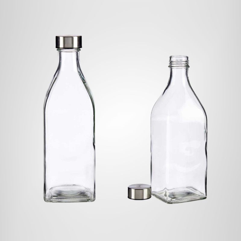 Botella de cristal cuadrada con tapón de acero