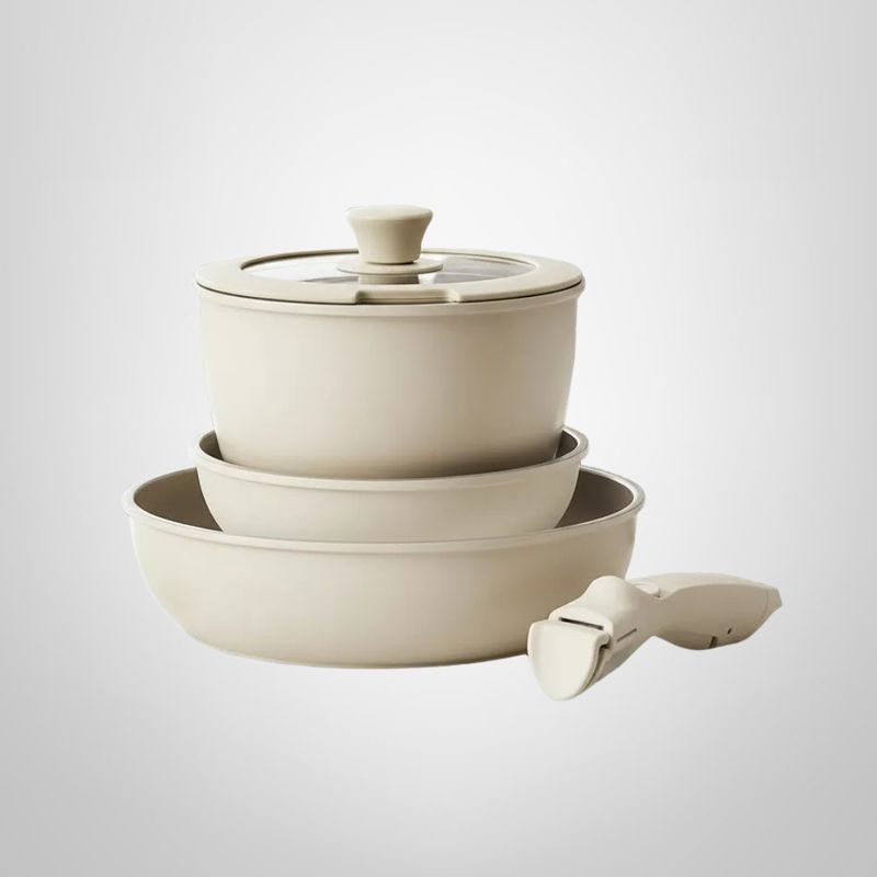 Juego de Ollas de Cerámica c/Mango Removible 5 Piezas Beige