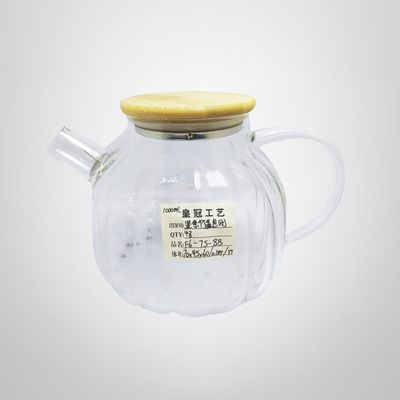 Tetera de Vidrio c/Relieve y Tapa de Madera 1000ml