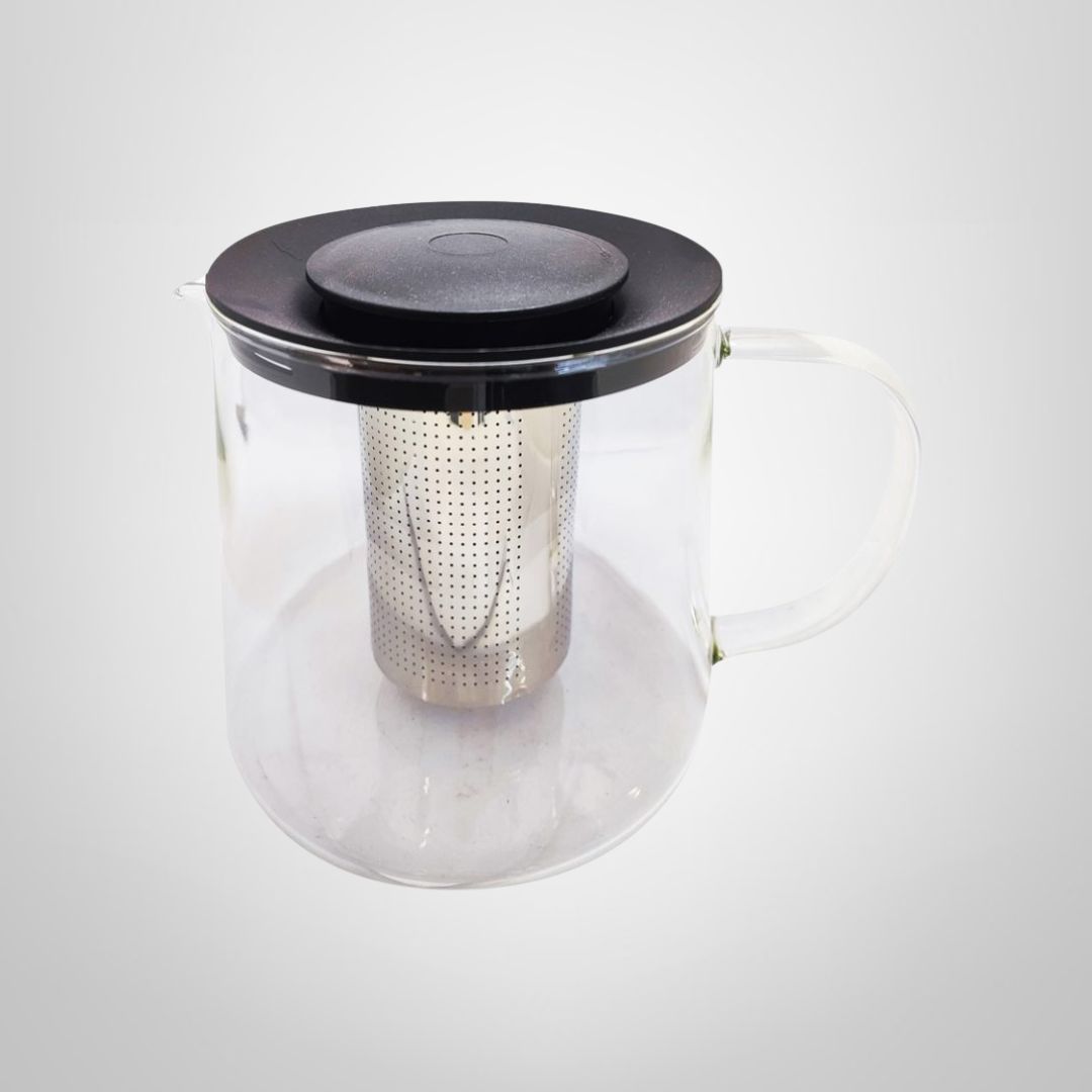Tetera de Vidrio c/Filtro y Tapa Plástica Negra