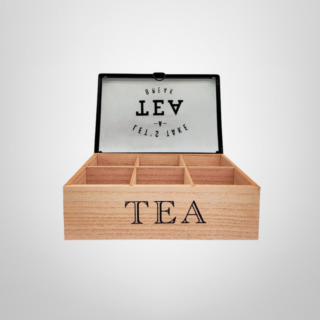 Caja de Té de Madera 6 Divisiones  24x16x7cm