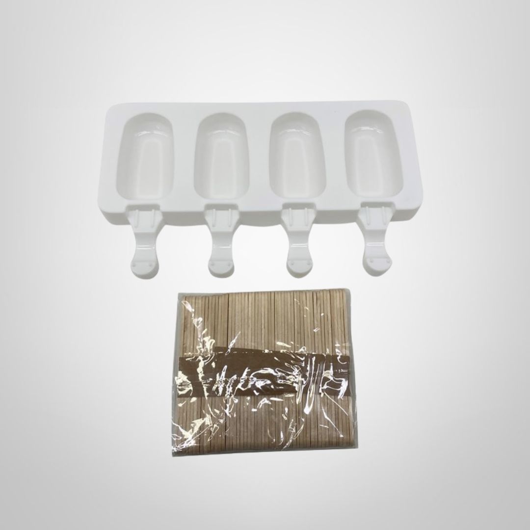 Molde para Helado de Silicona x4 c/200 Palitos de Madera
