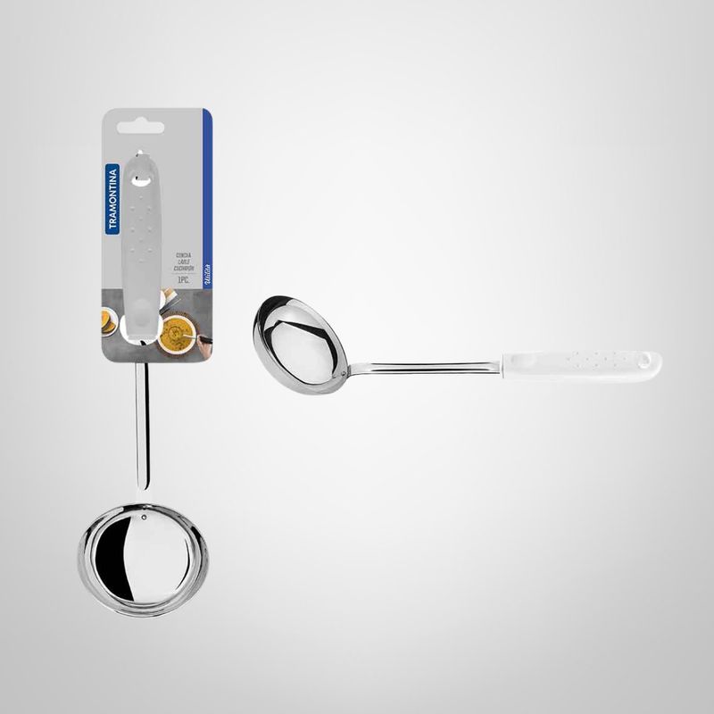 Cucharón de Acero Inoxidable c/Mango de Plástico Blanco "Utilita" TRAMONTINA