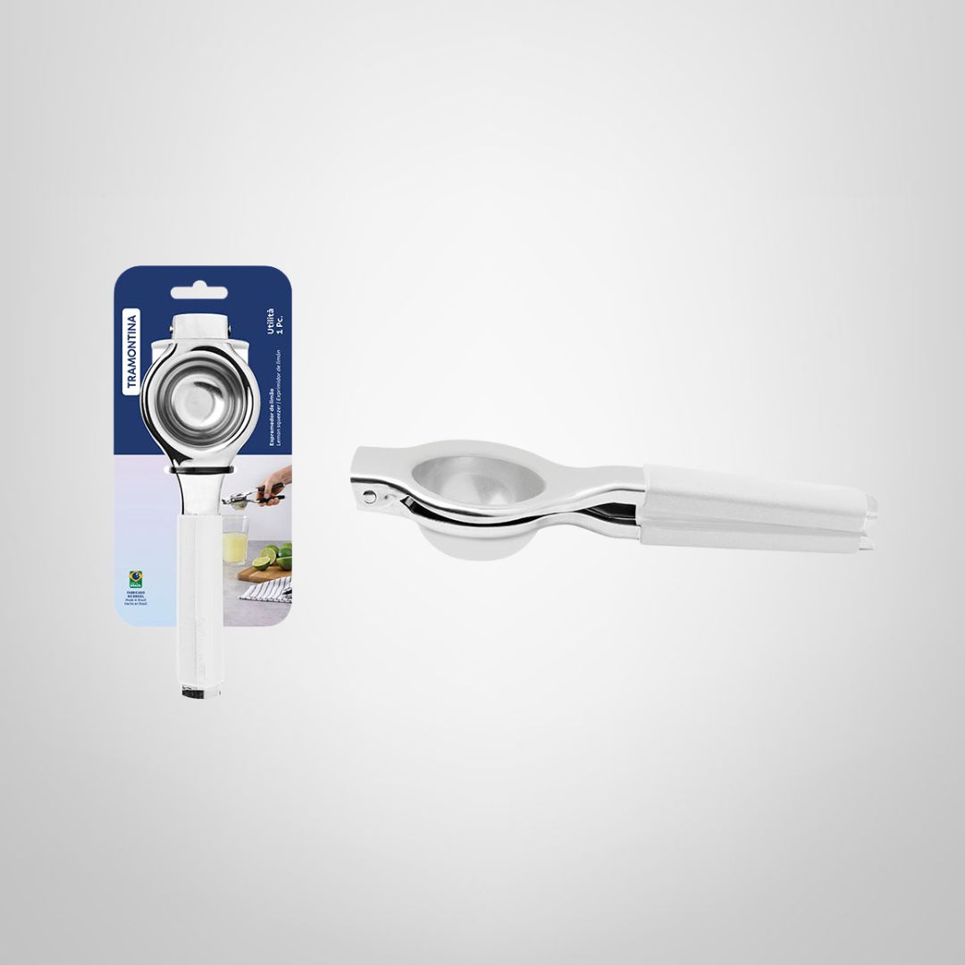 Exprimidor Manual de Limón de Acero Inoxidable c/Mango Plástico Blanco &quot;Utilita&quot; TRAMONTINA