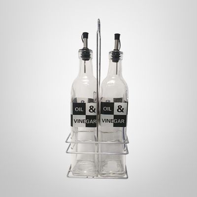 Set de Aceitera/Vinagrera de Vidrio 500ml  c/Soporte de Metal