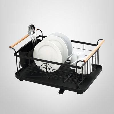 Escurridor de Vajilla 1 Piso Negro c/Asas de Madera KASSEL