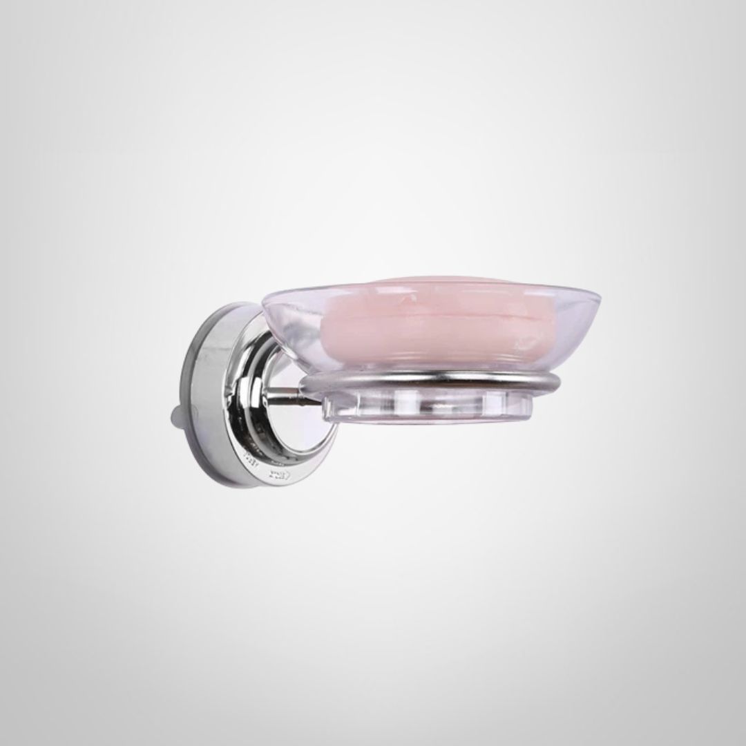 Jabonera de Acero Inoxidable c/Ventosa y Platillo de Acrilico Transparente para Pared
