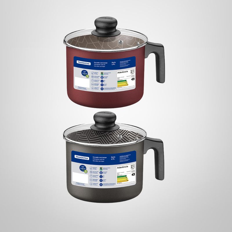 Hervidor Antiadherente 14cm/1,9 Litros c/Tapa de Vidrio "Paris" TRAMONTINA