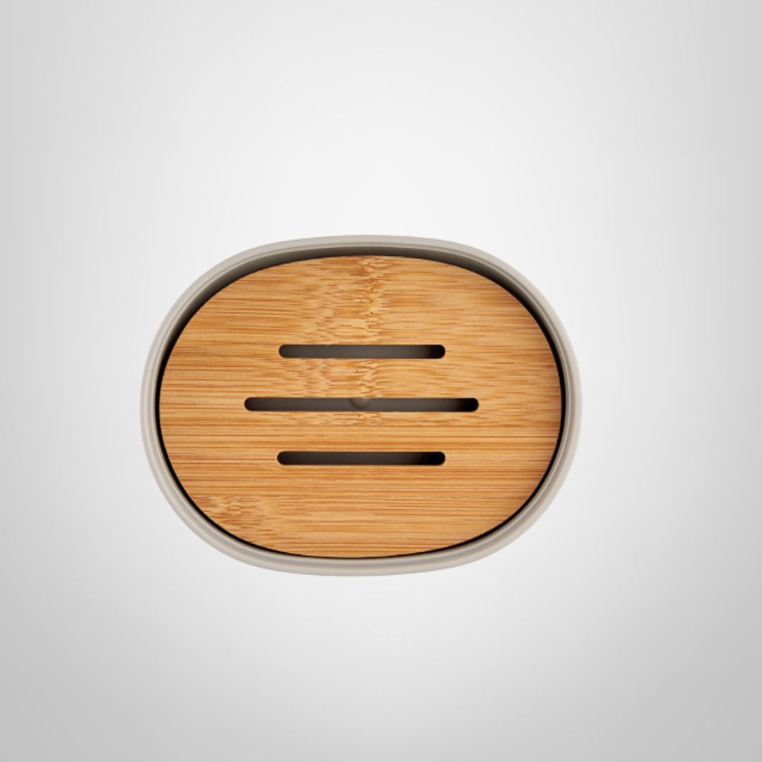 Jabonera de Plástico Gris c/Rejilla de Bambú BERILO