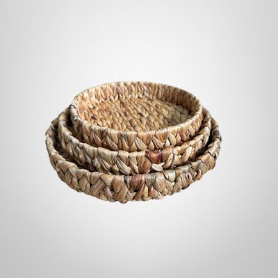 Juego de 3 Bandejas Redondas de Fibra Natural