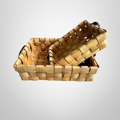 Juego de 2 Canastos Rectangulares c/Asas Simil Cuero Marrón