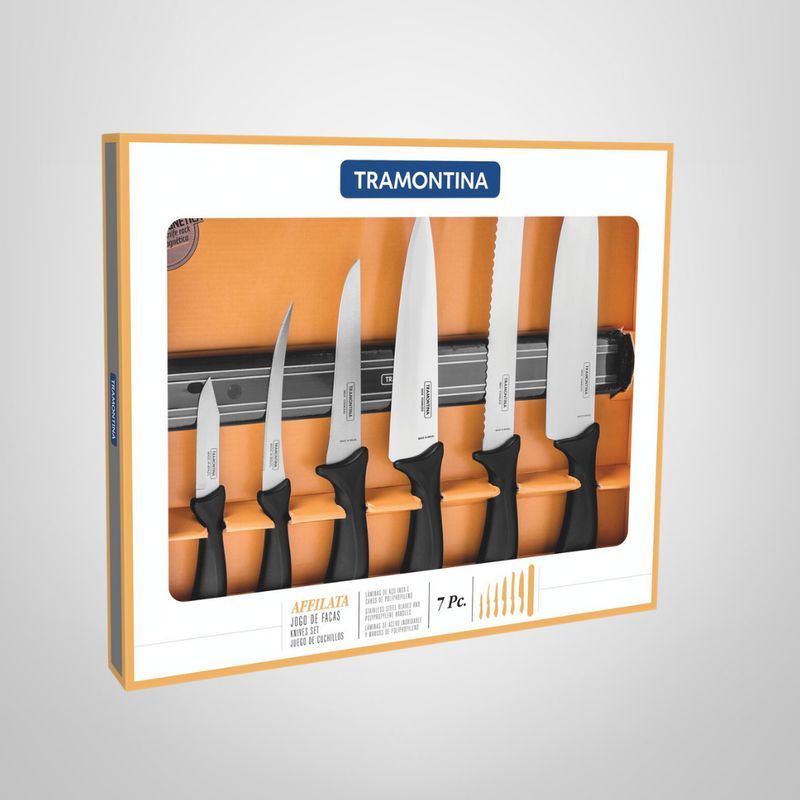 Juego de Cuchillos 7 Piezas ¨Affilata¨ c/Barra Magnética Negro TRAMONTINA
