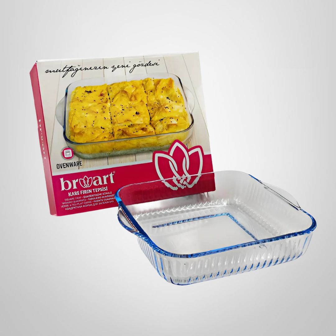 Asadera Cuadrada Acanalada de Borosilicato para Horno 27,4x27,4x5,4 BORART