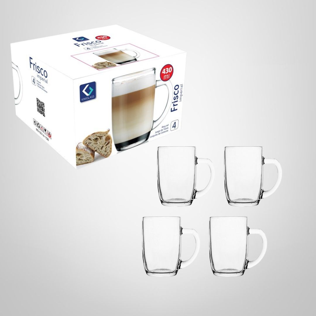 Juego de 4 Tazas de Vidrio de 430ml