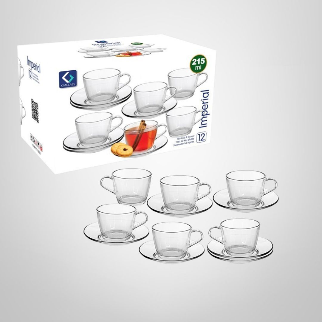 Juego de 6 Tazas de Vidrio c/Plato de 215ml