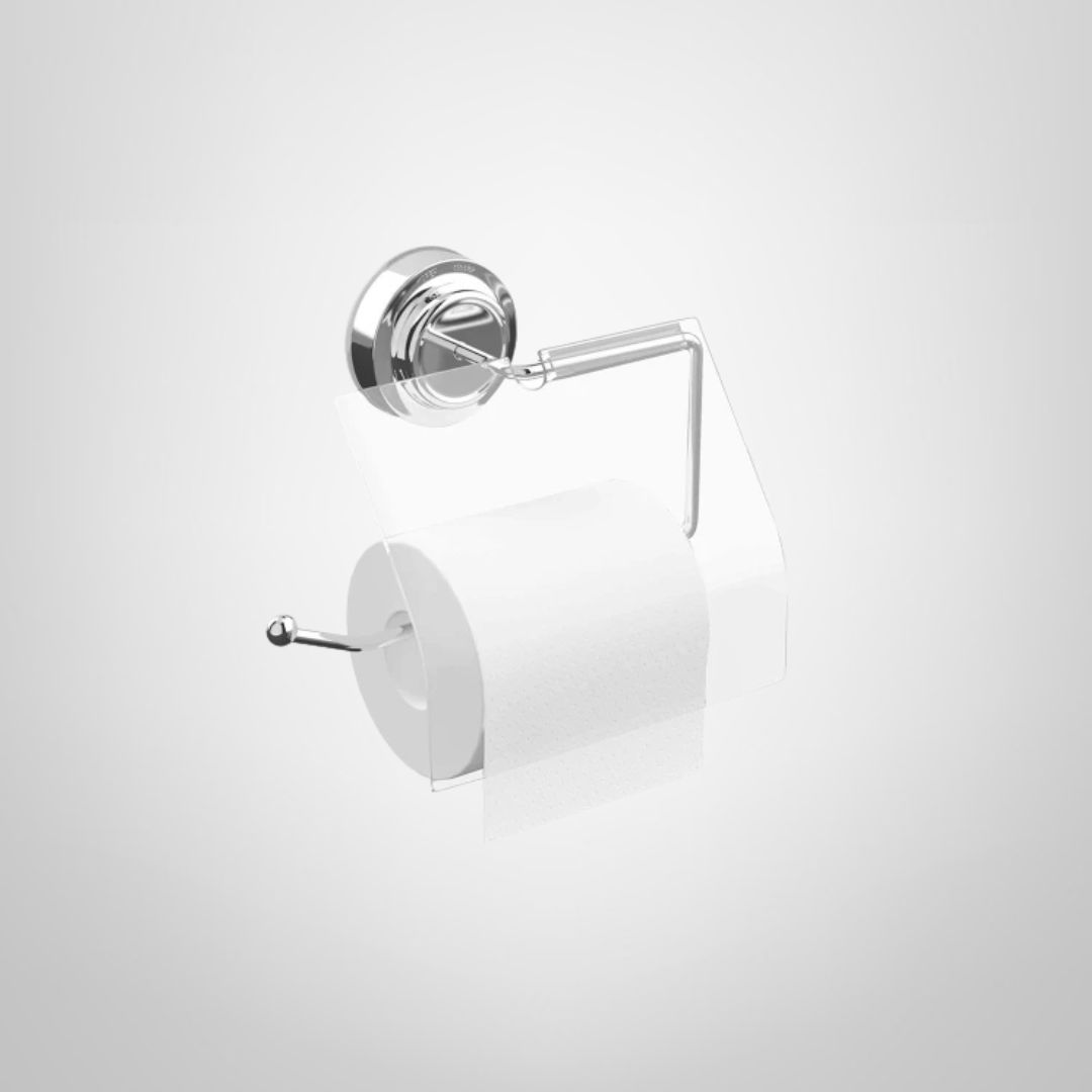 Porta Papel Higiénico de Acero Inoxidable para Pared c/Ventosa y Tapa de Acrílico Transparente