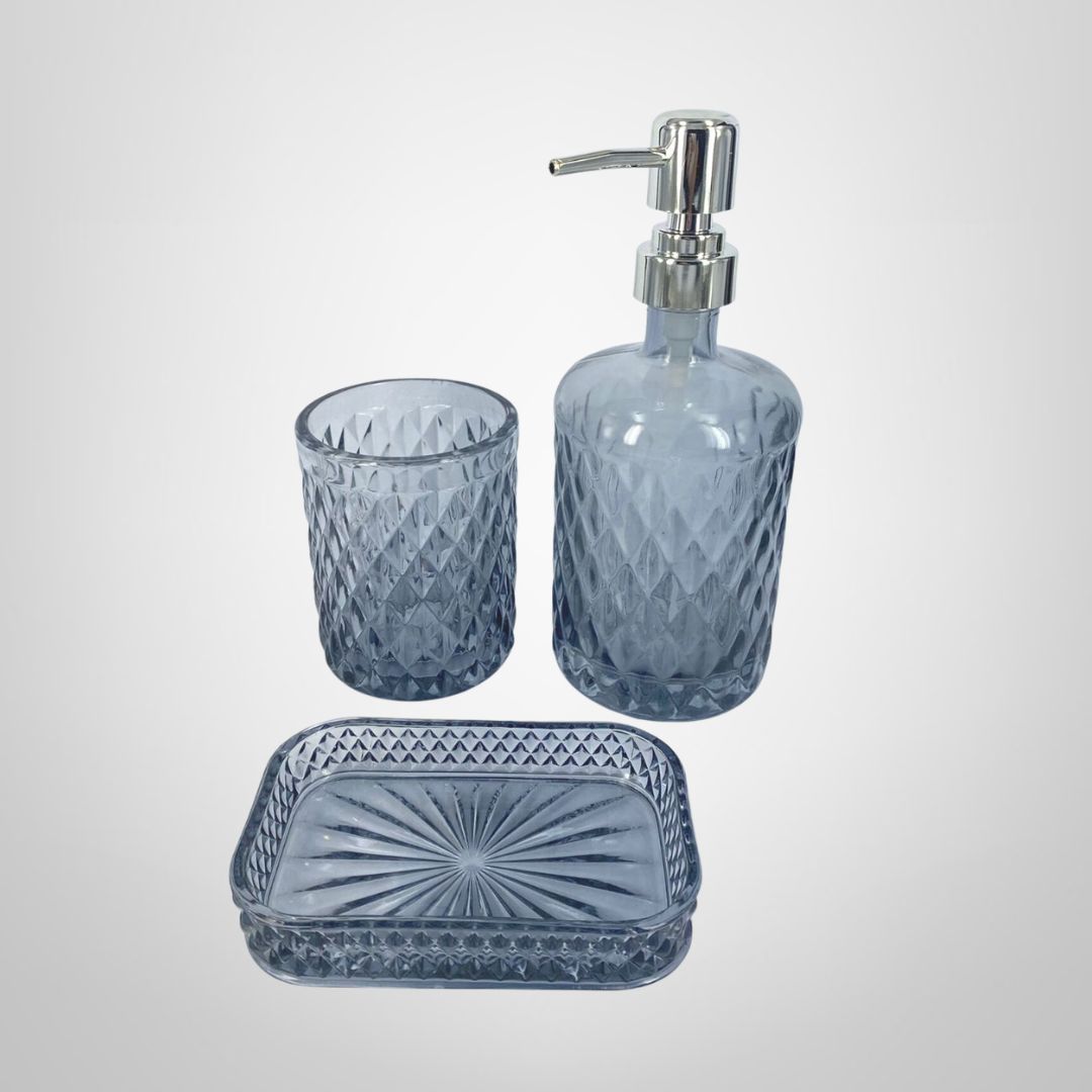 Juego de Baño 3 Piezas de Vidrio Labrado Colores Surtidos