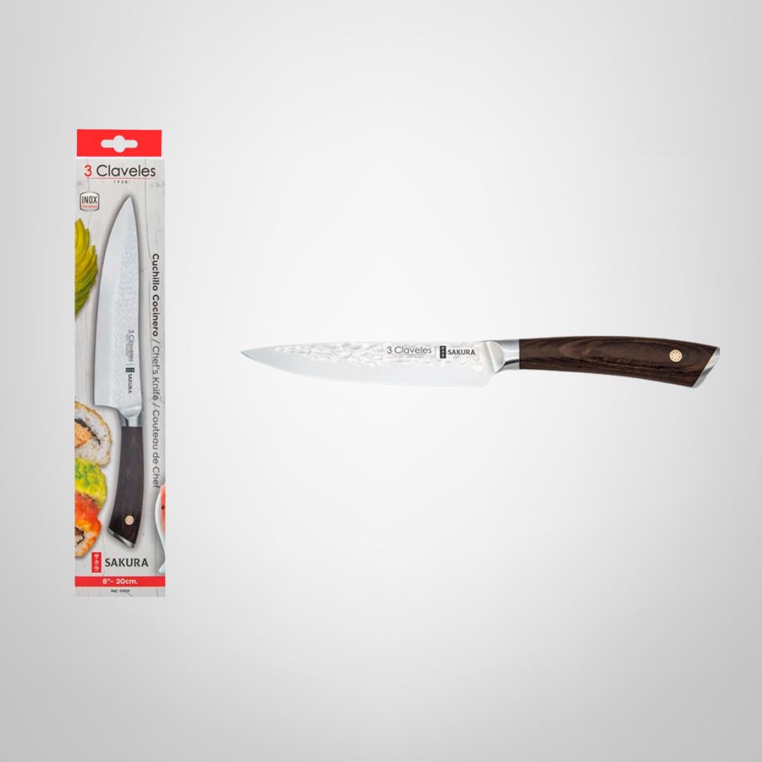 Cuchillo de Cocina 5" Forjado Martillado "Sakura" 3 CLAVELES