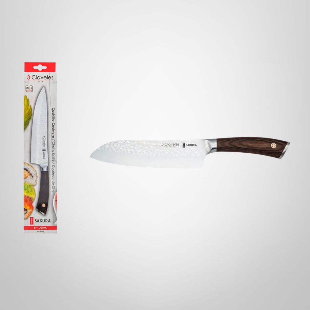 Cuchillo Santoku 7" Forjado Martillado "Sakura" 3 CLAVELES
