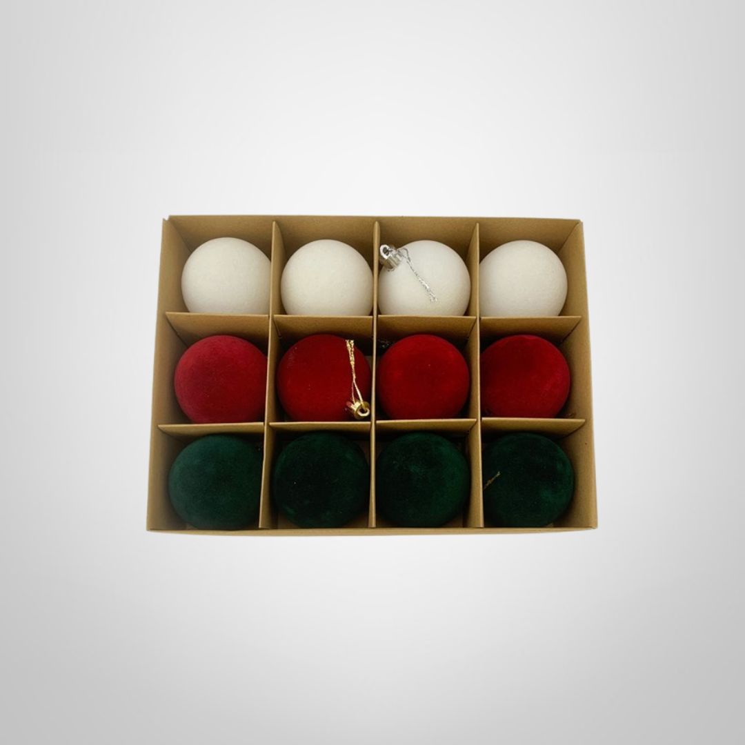 Bolas Navideñas Simil Terciopelo 6cm x12 Unidades