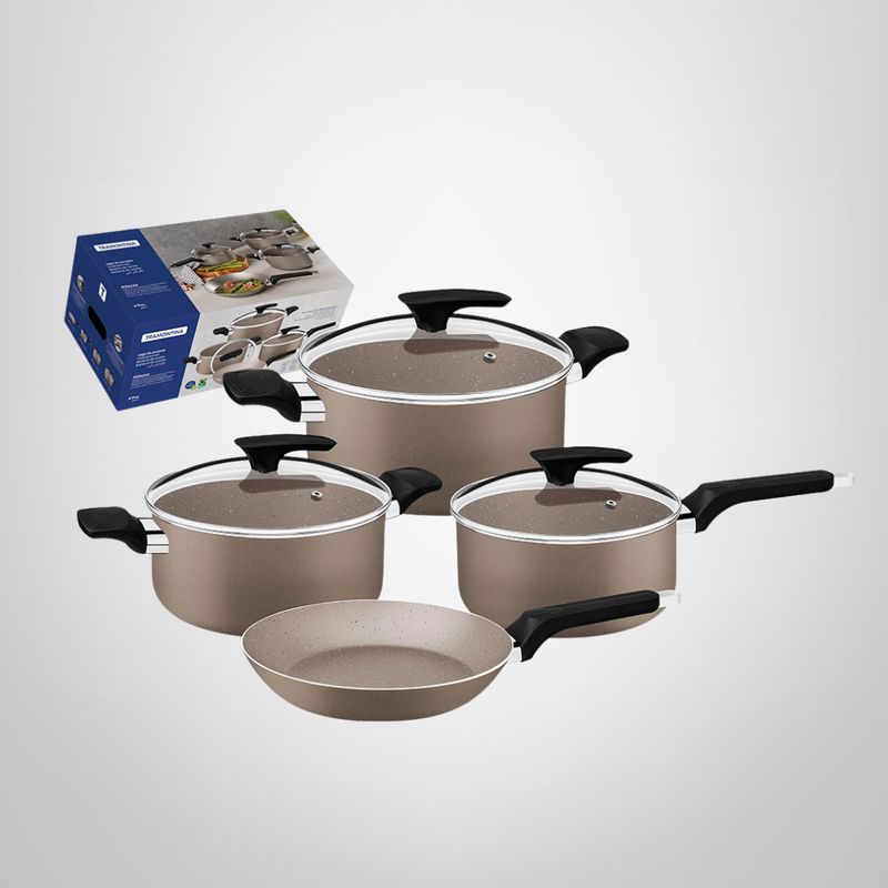 Juego de Ollas de Cocina Antiadherente 7 Piezas "Milazzo" Almendra TRAMONTINA