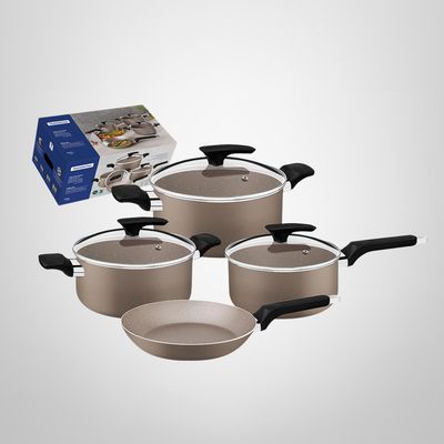 Juego de Ollas de Cocina Antiadherente 7 Piezas "Milazzo" Almendra TRAMONTINA