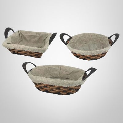 Cesto Panera de Plástico y Tela Simil Ratan c/Asas