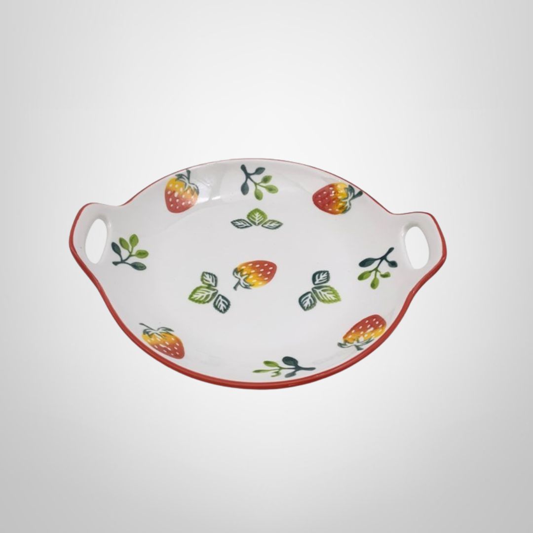 Bandeja de Cerámica c/Asas "Frutillas" 22,5x4,5cm