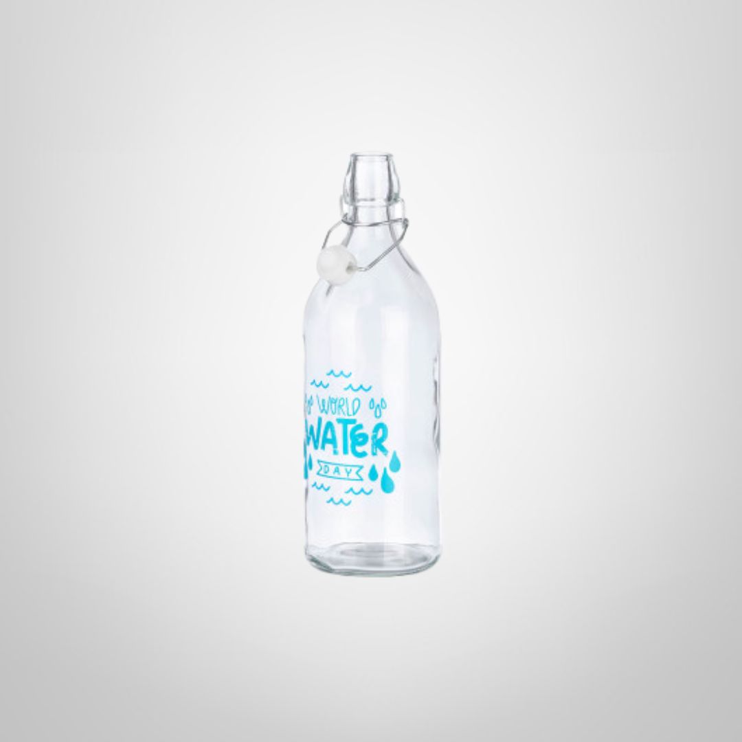 Botella de Vidrio c/Tapa Hermética 1 Litro Decorada