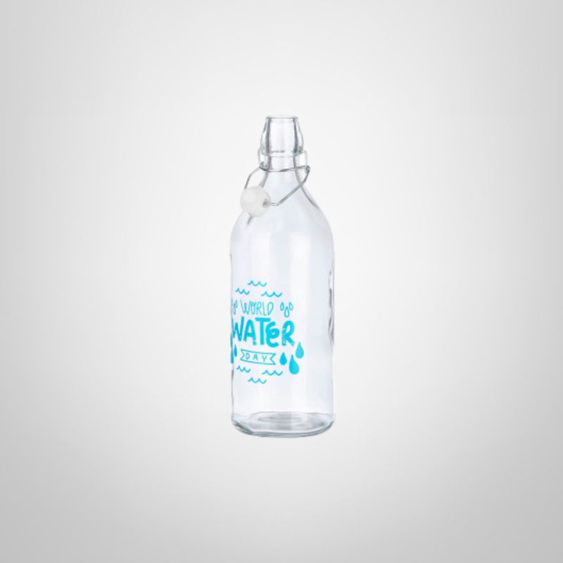 Botella de Vidrio c/Tapa Hermética 1 Litro Decorada