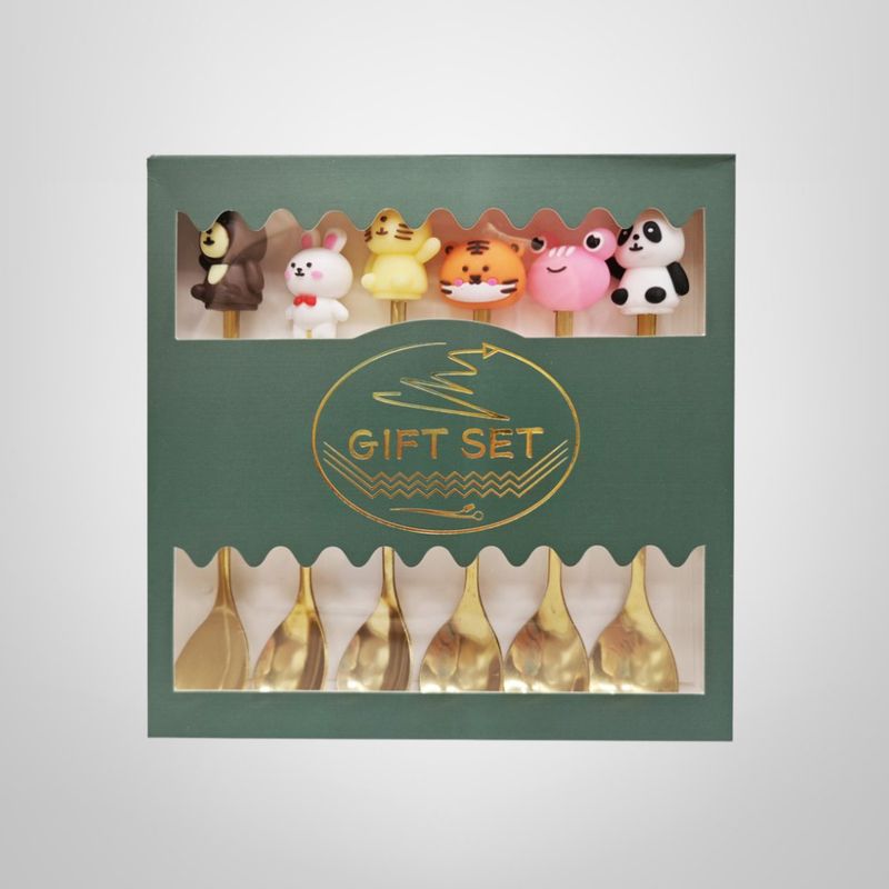 Juego de 6 Cucharas Doradas Animales en Caja de Regalo