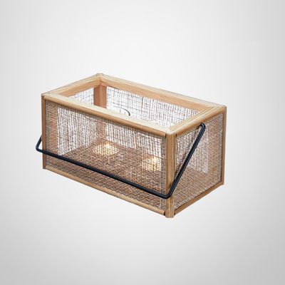 Portavelas de Rattán 2 Lámparas c/Asa de Metal