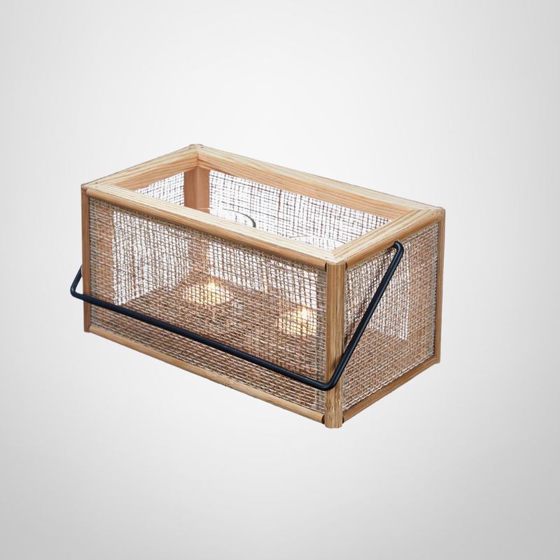 Portavelas de Rattán 2 Lámparas c/Asa de Metal