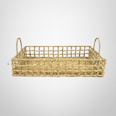 Bandeja Rectangular c/Asas de Fibra Natural 45 x 8 x 35cm