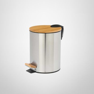 Basurero de Acero Inoxidable c/Pedal y Tapa de Bambu 3 Litros