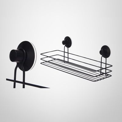 Estante Rectangular para Ducha de Metal Negro Mate c/Ventosas 13x35x13 cm