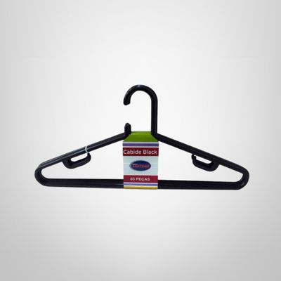 Juego de 3 Perchas para Ropa de Plastico Negras