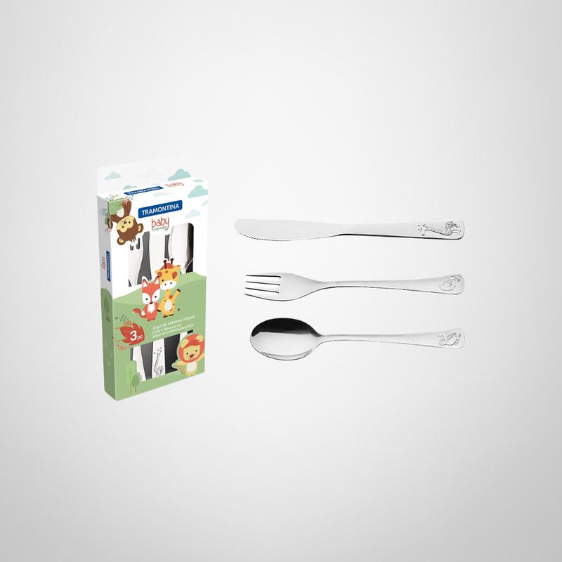 Juego de Cubiertos de Acero Inox. 3 Piezas p/Niño TRAMONTINA