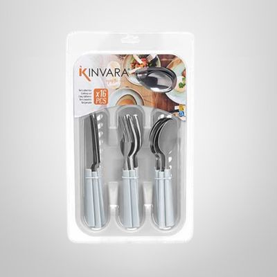 Juego de Cubiertos de Acero Inoxidable c/Mango Plastico Blanco 16 Piezas c/Cubertera de Plástico