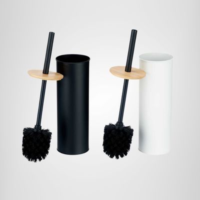 Cepillo para Inodoro Negro/Blanco con Tapa de Bambu